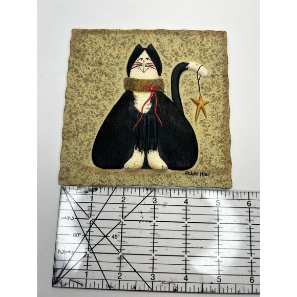 Christmas Kitty Cat Resin Tile Trivet Wall Hanging Fiddle Stix 5 1/2” x 5 1/2” - Picture 6 of 7